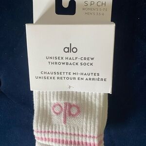 ALO Yoga White and Pink Unisex Half-Crew Socks